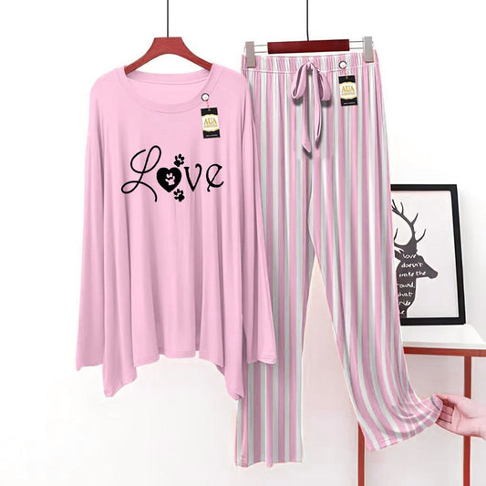 Baby Pink Printed Lining Trouser Lounge wear Nightwear Sleepwear For Women (5 Articles)(002)