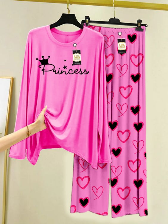 Printed Lounge wear Nightwear Sleepwear With Heart Prinred Trouser For Women By Araclosets (004)