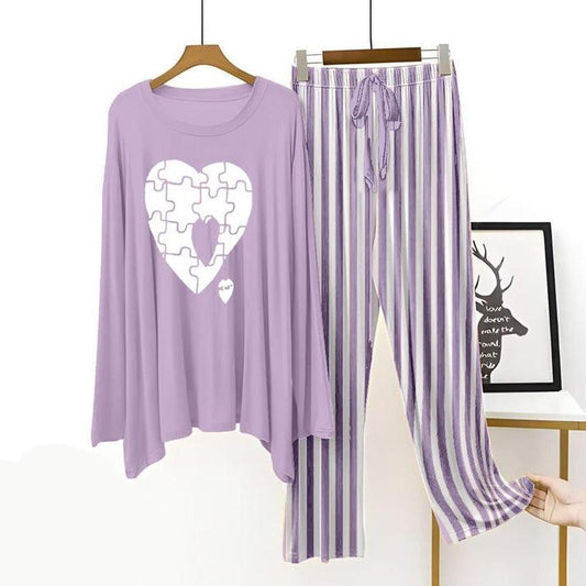 Purple Lining Trouser Printed Night Suit with Luxurious Lining Pajamas Stylish Sleepwear Set for a Cozy Night's Rest (002)