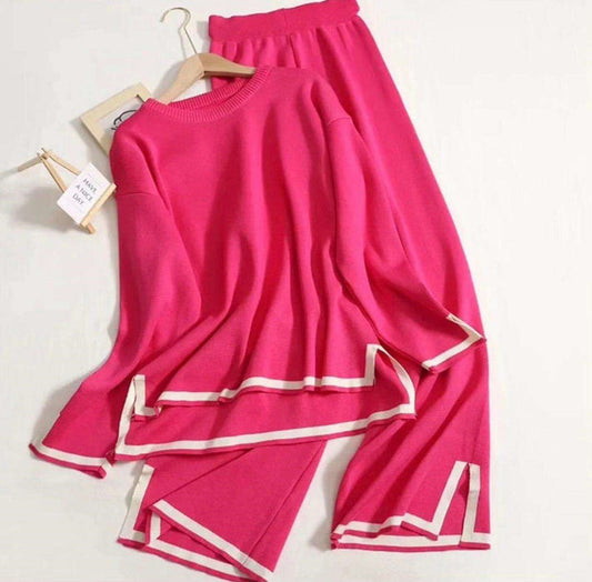 Turkish Winter Co-Ord Set for Women - Warm & Stylish Loungewear Hot Pink