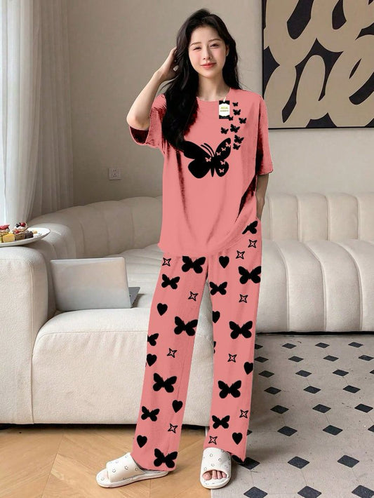 Pink Color women Butterfly Printed Capri home wear nightwear (9 Colors)