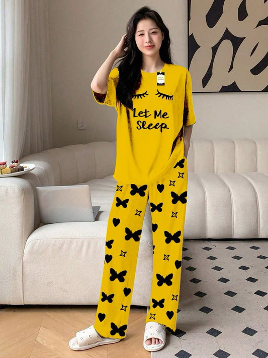 Yellow Color women Let me Sleep Printed Capri home wear nightwear (8 Colors)