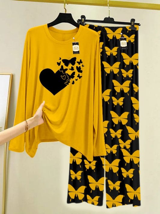 Butterfly Heart Illusion Night Suit - Yellow & Black